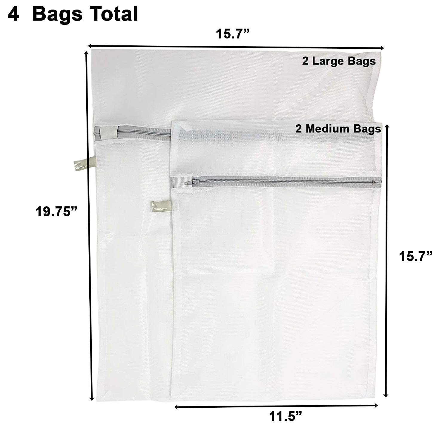 4 Pack - HUJI Micro Mesh Laundry Bags Lingerie Bra Underwear with Secure Zipper Great For Washing Face Masks (2 Medium & 2 Large) - Image 4