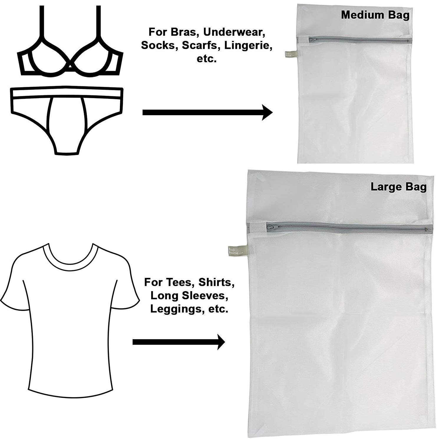 4 Pack - HUJI Micro Mesh Laundry Bags Lingerie Bra Underwear with Secure Zipper Great For Washing Face Masks (2 Medium & 2 Large) - Image 6
