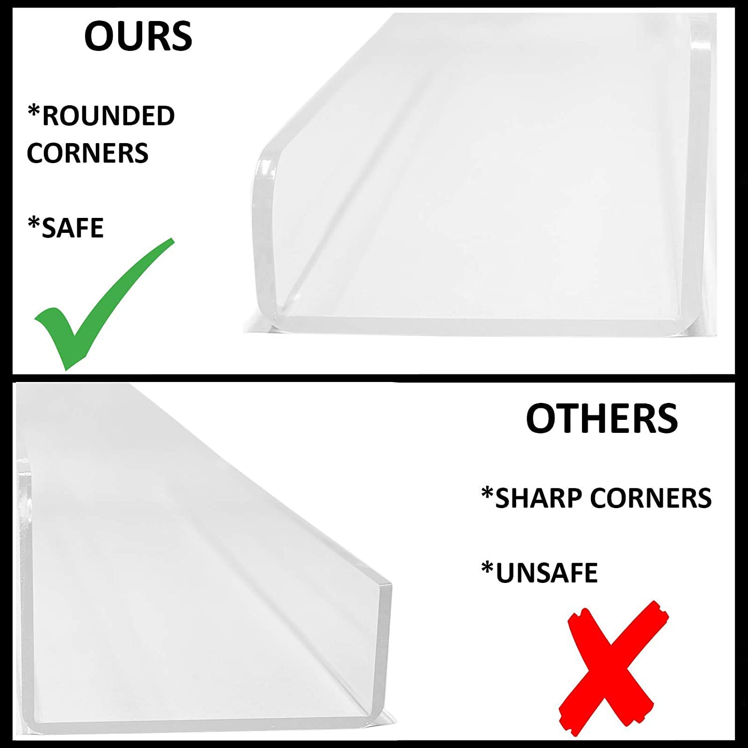 Huji 16 Inch Clear Acrylic Shelf with Rounded Corners for Books, Collectibles, Photos, Coffee Mugs, Makeup, Funko Pops, Toys, Spice Rack - Image 5