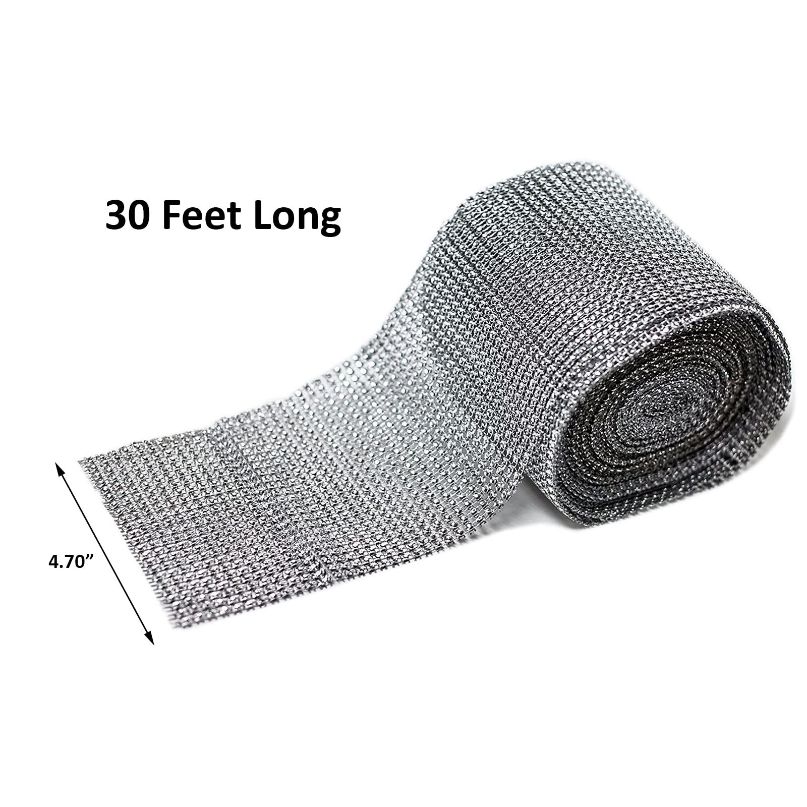 HUJI Diamond Silver Rhinestone Mesh Ribbon Wrap for Wedding Decorations, Gifts, Party Supplies, Cake Decorations (30 Feet, Silver Diamond Rhinestone) - Image 5