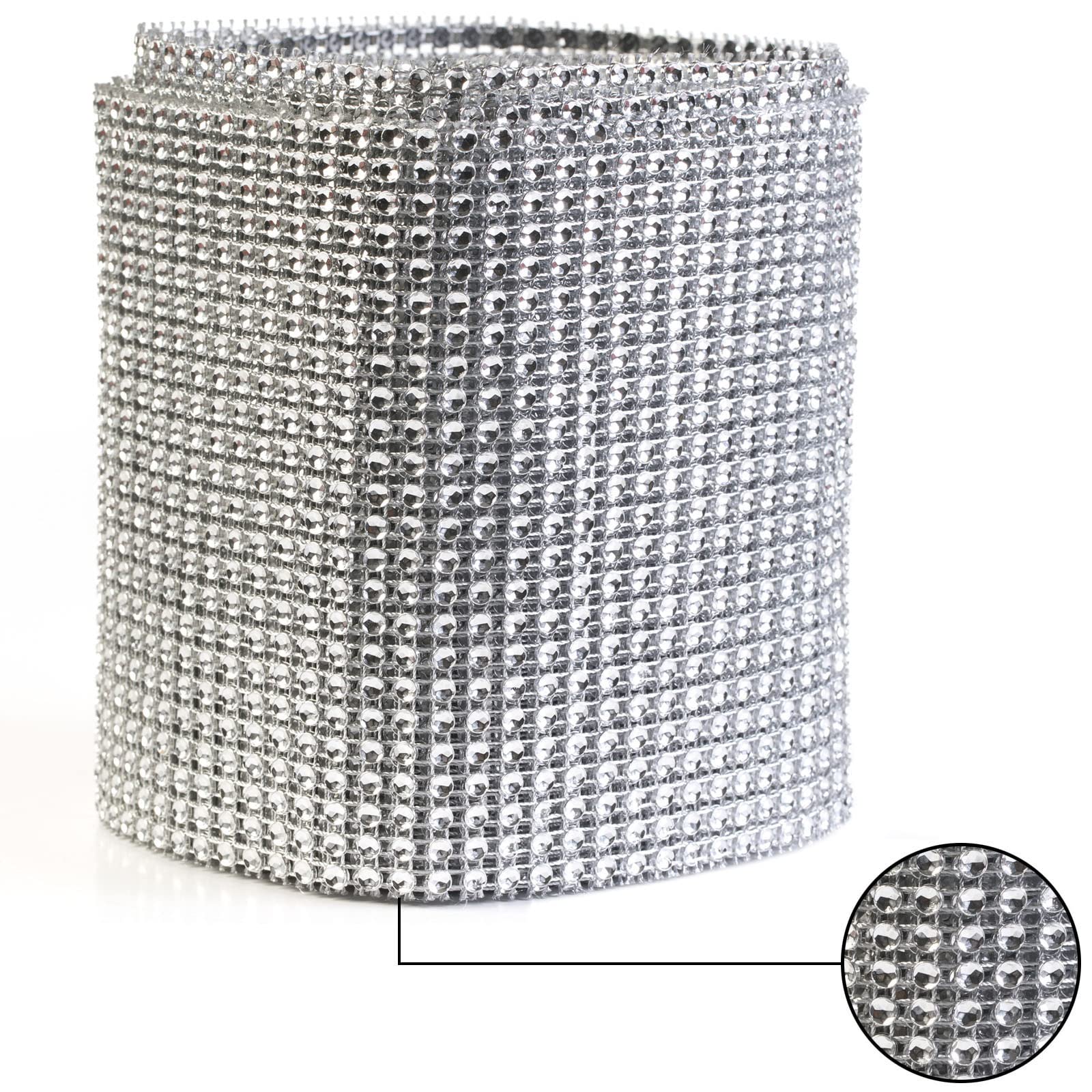 HUJI Diamond Silver Rhinestone Mesh Ribbon Wrap for Wedding Decorations, Gifts, Party Supplies, Cake Decorations (30 Feet, Silver Diamond Rhinestone) - Image 6