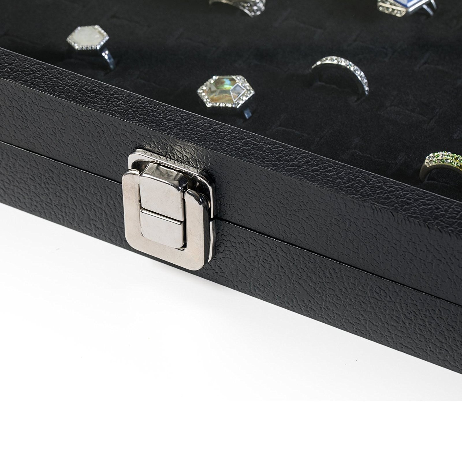 Huji Glass Top Ring Display Showcase With Velvet Insert Liner Jewelry Organizer (1, 72 Slot Case) - Image 5