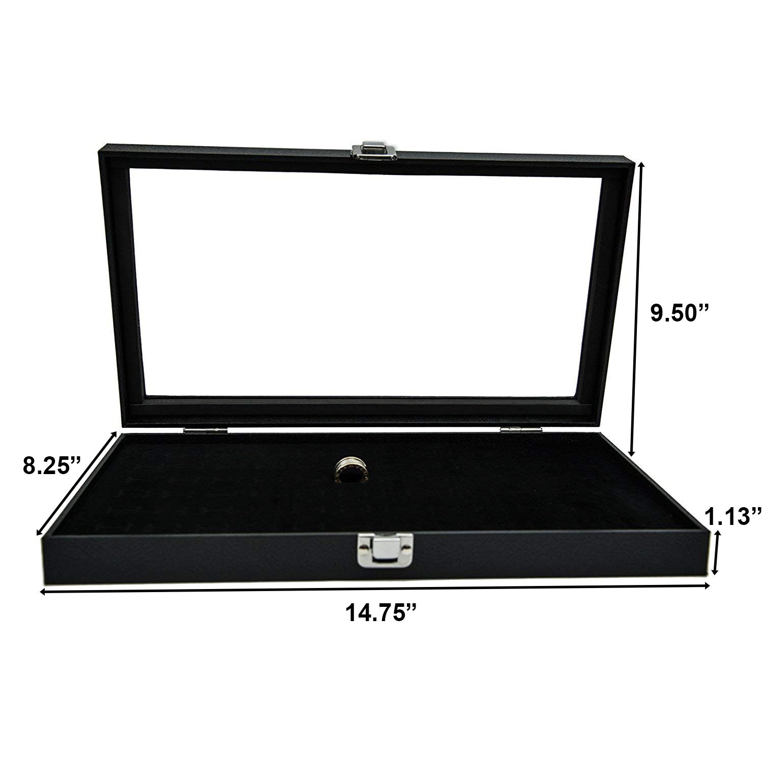 Huji Glass Top Ring Display Showcase With Velvet Insert Liner Jewelry Organizer (1, 72 Slot Case) - Image 6