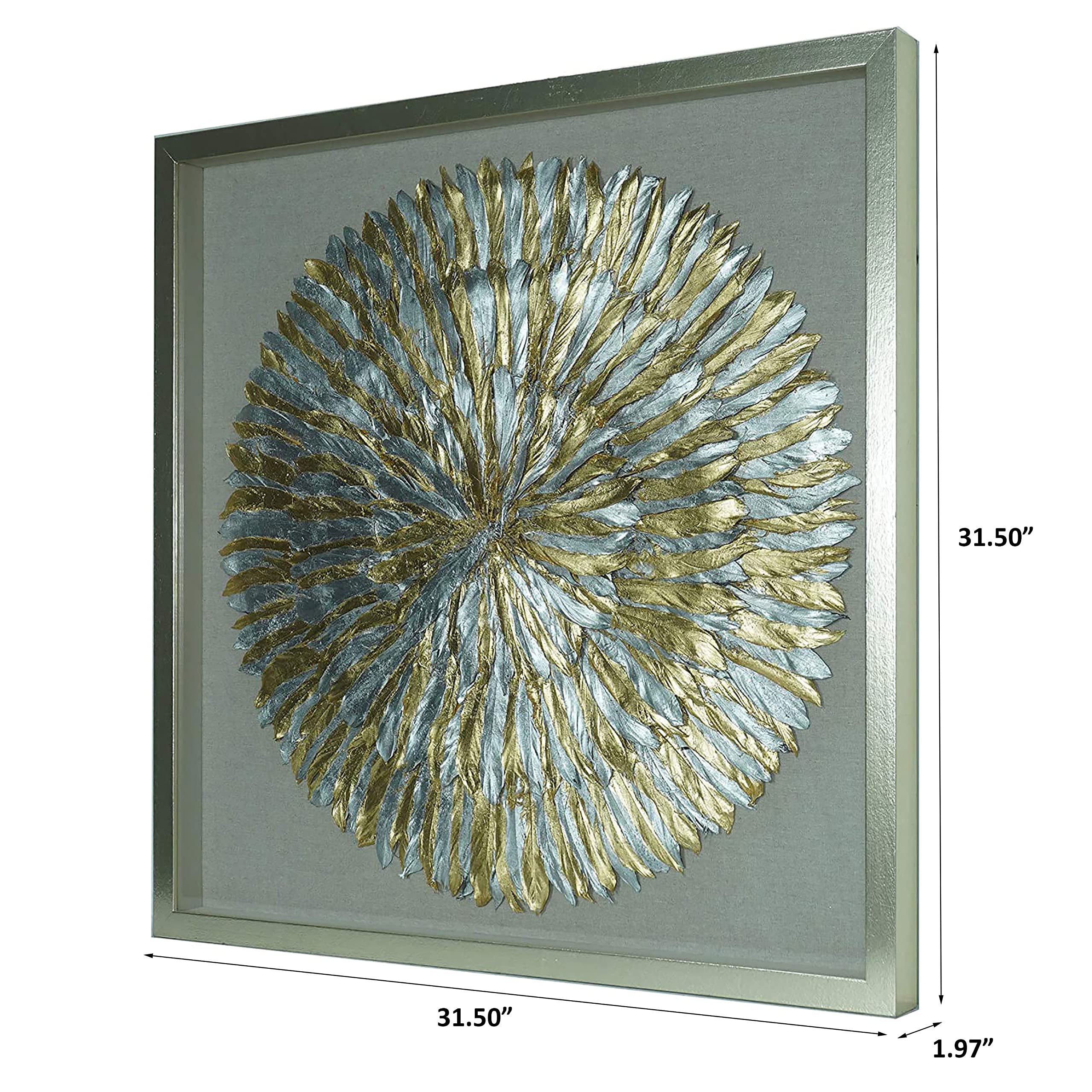 Huji Gold & Silver Feather Wreath Shadow Box Wall Décor - Image 5