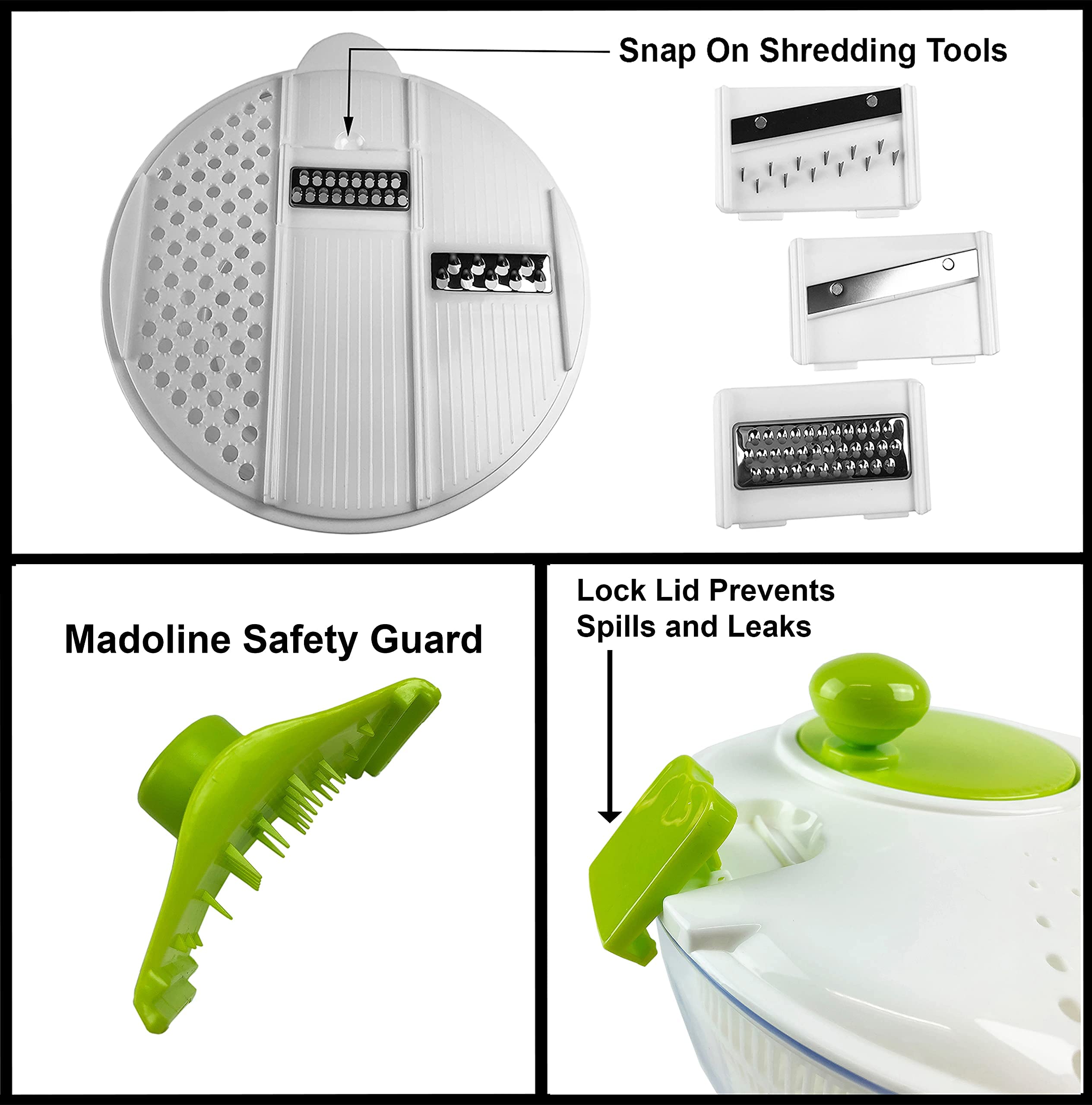 Huji Multifunctional Large Salad Spinner (4 Quarts) and Mandoline Set – 5 Blade Slicer, Drainer, Tosser, Vegetable Dryer with a Pouring Spout - Image 6