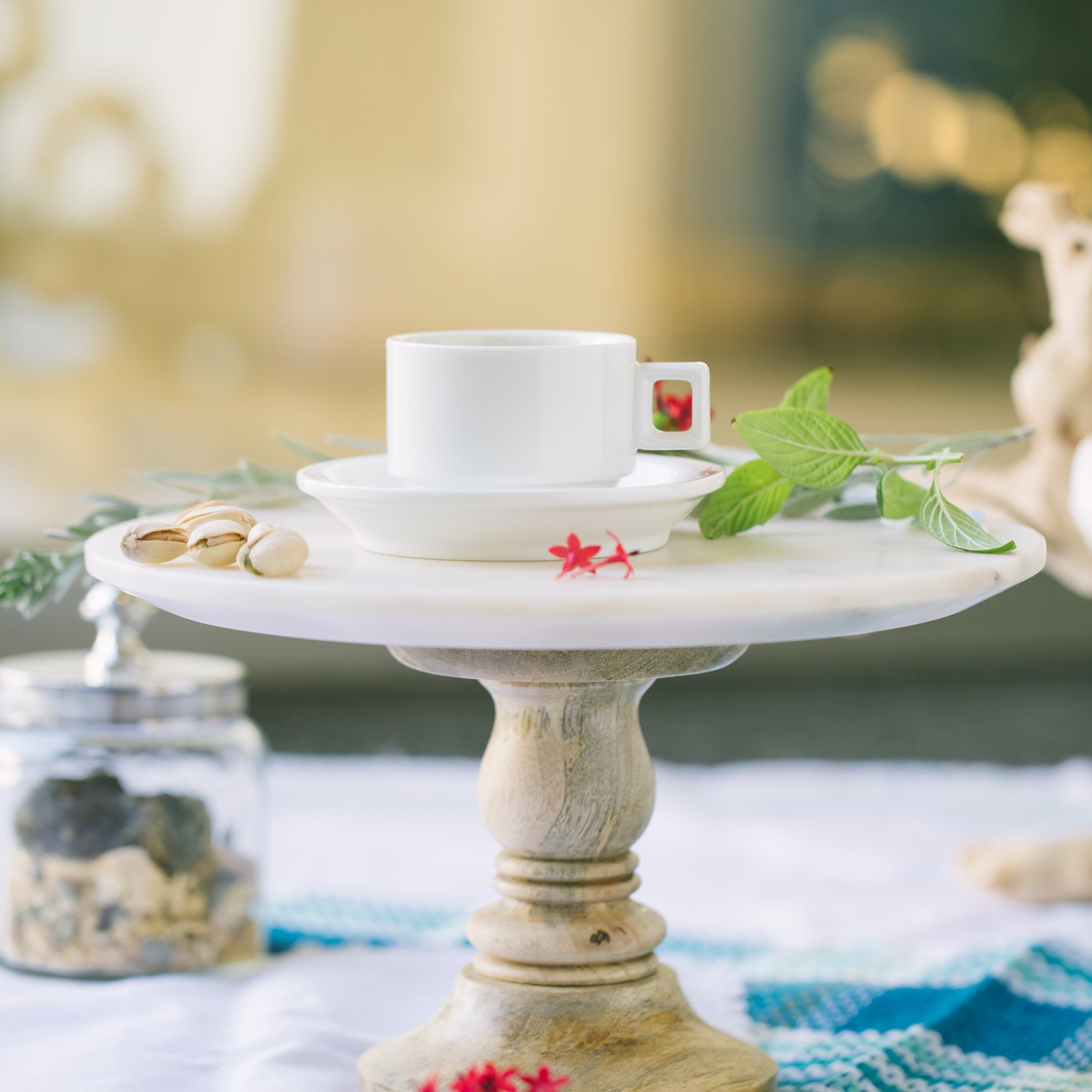 Huji Stack-able Porcelain 3.2 OZ Espresso Turkish Coffee Cups and Saucer Set with Chrome Rack (9 Piece Set) (1) - Image 8