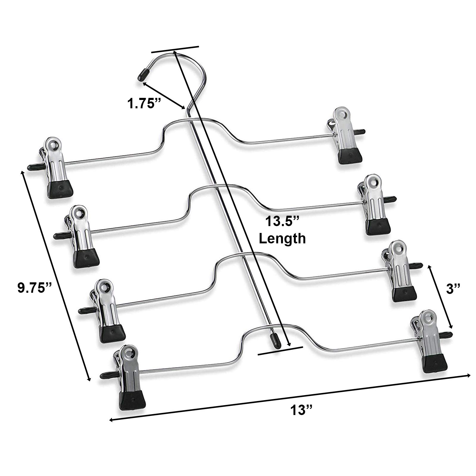 HUJI Sturdy 4 Tier Trouser Skirt Pants Hanger Chrome and Black Vinyl (Set of 3, 4 Tier Trouser Hangers) - Image 3